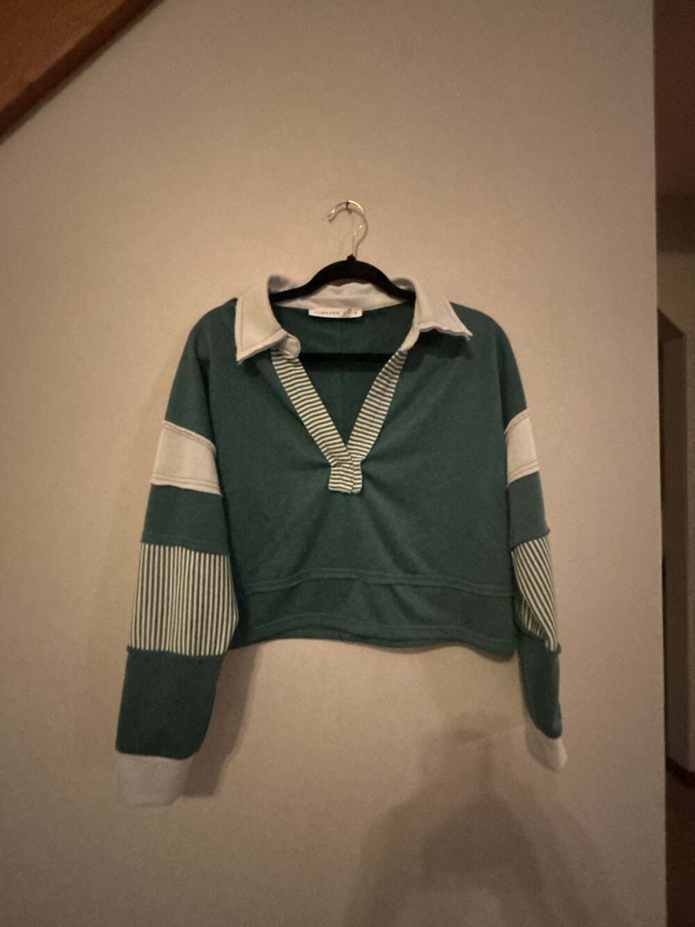 Altar'd State Green and White Color Block Collared Pullover Sweater Size S